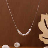Silver Small Pearls Bar Pendant Chain